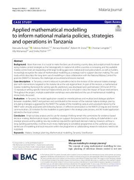 Applied mathematical modelling to inform national malaria policies, strategies and operations in Tanzania Applied mathematical modelling to inform national malaria policies, strategies and operations in Tanzania