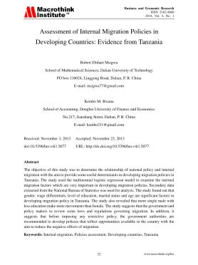 Assessment of Internal Migration Policies in Developing Countries- Evidence from Tanzania Assessment of Internal Migration Policies in Developing Countries- Evidence from Tanzania