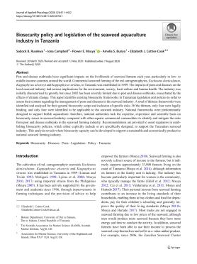 Biosecurity policy and legislation of the seaweed aquaculture industry in Tanzania Biosecurity policy and legislation of the seaweed aquaculture industry in Tanzania