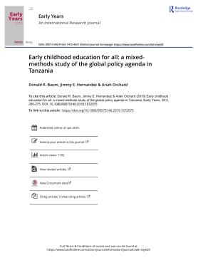 Early childhood education for all- a mixed-methods study of the global policy agenda in Tanzania Early childhood education for all- a mixed-methods study of the global policy agenda in Tanzania