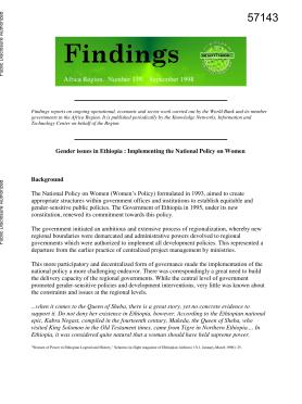 Gender issues in Ethiopia - Implementing the National Policy on Women  Gender issues in Ethiopia - Implementing the National Policy on Women