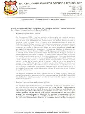 Malawi National regulatory requirement on human samples