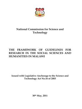 NATIONAL FRAMEWORK OF GUIDELINES FOR RESEARCH IN THE SOCIAL SCIENCES AND HUMANITIES IN MALAWI