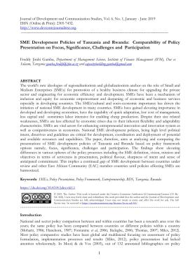 SME development policies of Tanzania and Rwanda- comparability of policy presentation on focus, significance, challenges and participation SME development policies of Tanzania and Rwanda- comparability of policy presentation on focus, significance, challenges and participation