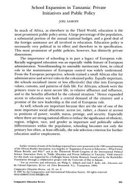 School Expansion in Tanzania- Private Initiatives and Public Policy School Expansion in Tanzania- Private Initiatives and Public Policy