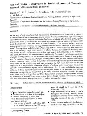 Soil and water conservation in semi-arid areas of Tanzania- national policies and local practices Soil and water conservation in semi-arid areas of Tanzania- national policies and local practices