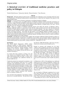A historical overview of traditional medicine practices and policy in Ethiopia