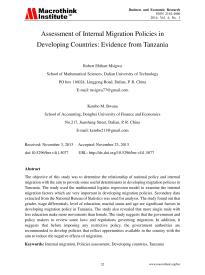 Assessment of Internal Migration Policies in Developing Countries- Evidence from Tanzania
