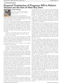 Proposed Termination of Pregnancy Bill in Malawi - Doctors use the best of what they have 2017